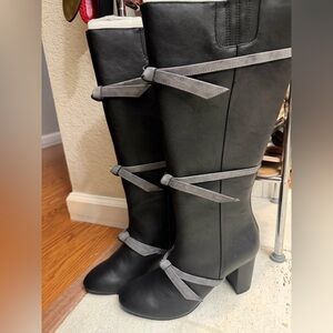 Black Knee-High Bow Boots